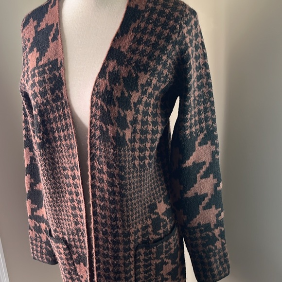 I.N. Studio Brown Black Houndstooth Long Sleeve Cardigan w Front Pockets PM - Picture 4 of 5